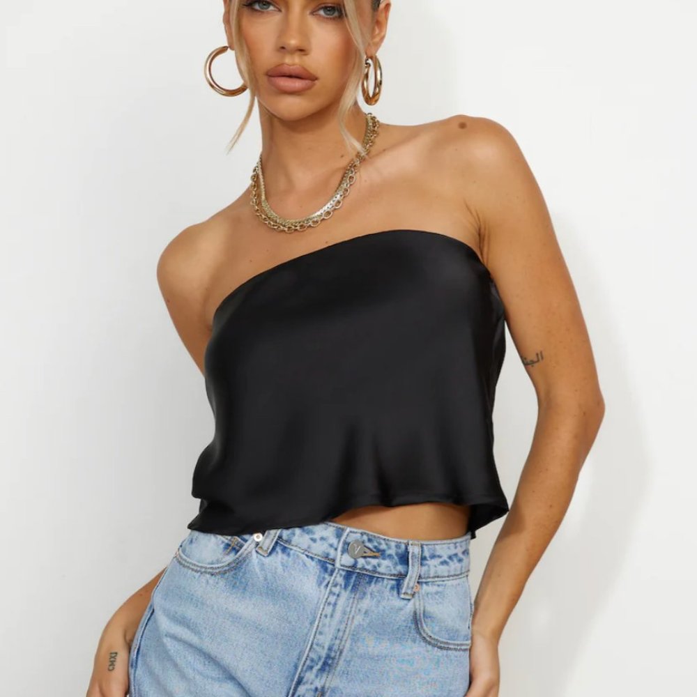 Hello Molly Black Satin Strapless Top